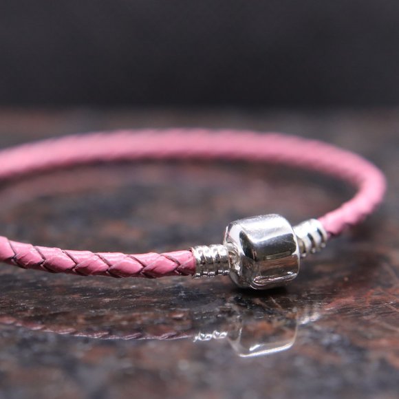 Pink Leather Bracelet with Sterling Silver Barrel Clasp - BRAND NEW - Picture 3 of 5